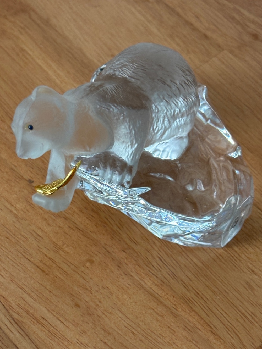 Faberge Crystal Bear Figurine Catching Fish with Gold Accents French France